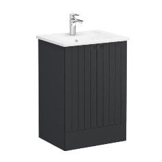 Vitra Root Groove 69328 Lavabo Dolabı, Kapaklı, 60 Cm,Yerden, Mat Grafit, Köşeli Lavabolu